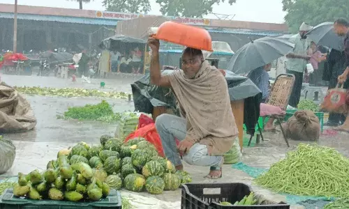 टीन सैड न होने से सब्जी मंडी में किसान-आढती बेहाल, बारिश में भीगते रहे किसान