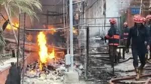 दिल्ली के नेचर बाजार में आग लगी, दमकलकर्मियों ने पाया काबूय 40 दुकानें जलकर खाक